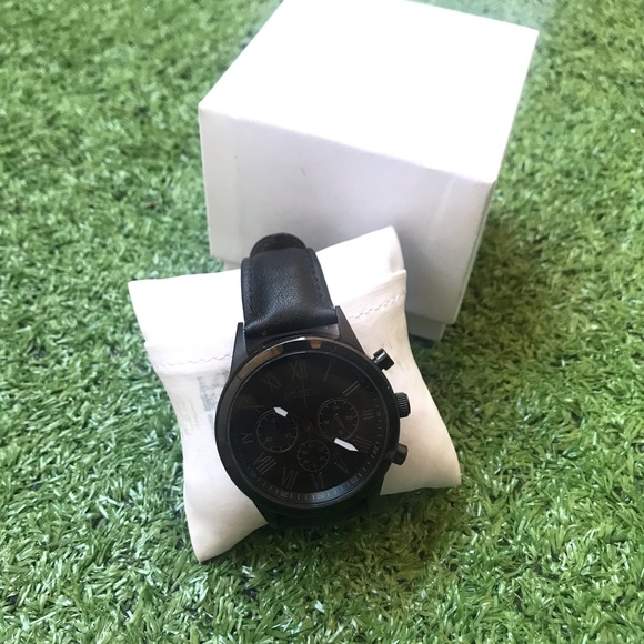 Men’s fossil black leather watch - Picture 3 of 6